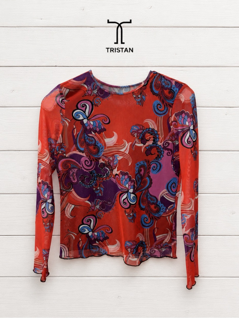 Tristan Colorful Printed Stretch Mesh Top – Size Small
